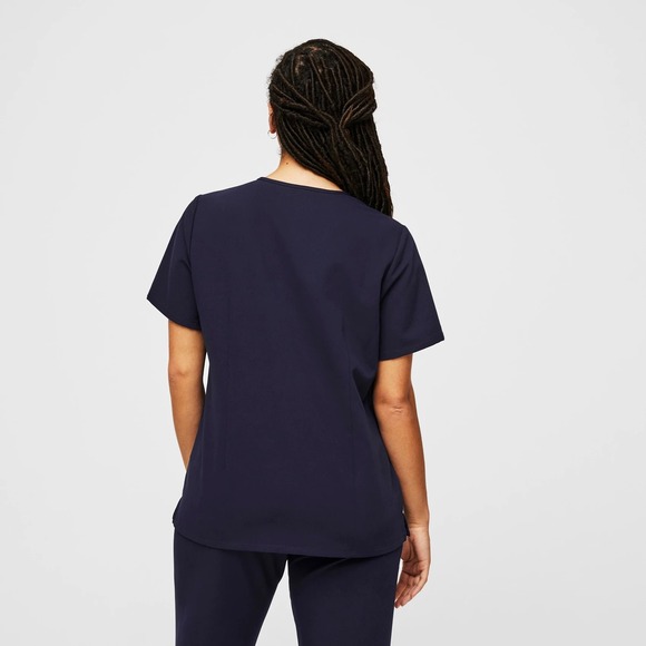 Figs Catarina One-Pocket Short Sleeve V-Neck Scrub Top Shirt Navy Blue Medium - Picture 2 of 8